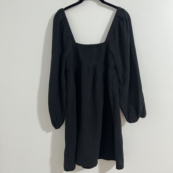 J Crew Dress Womens XS Black Square Neck Long Sleeve Gauze Casual Flowy Mini - Picture 5 of 9